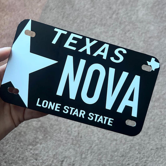 Texas Design Motorcycle License Plate: Personalized Vinyl Decal (7x4 inches ) /CUSTOM Text